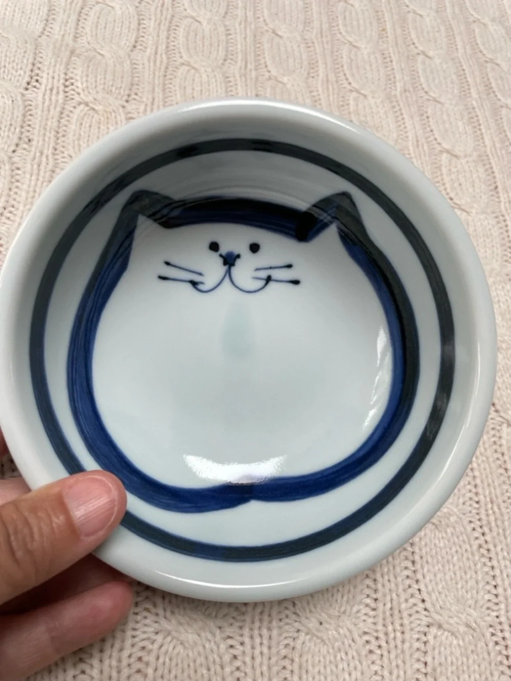 Ceramic Cat Face Pet Bowls set of 2 food/water- Cobalt Blue and White Japanese